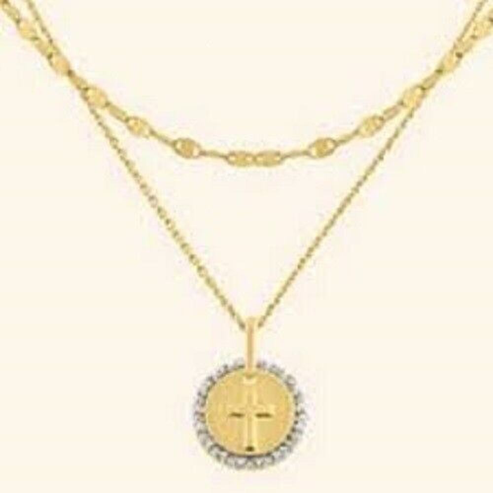 C22 Double Strand Gold Cross Necklace, Diamond-Accent 14k Gold Over Silver